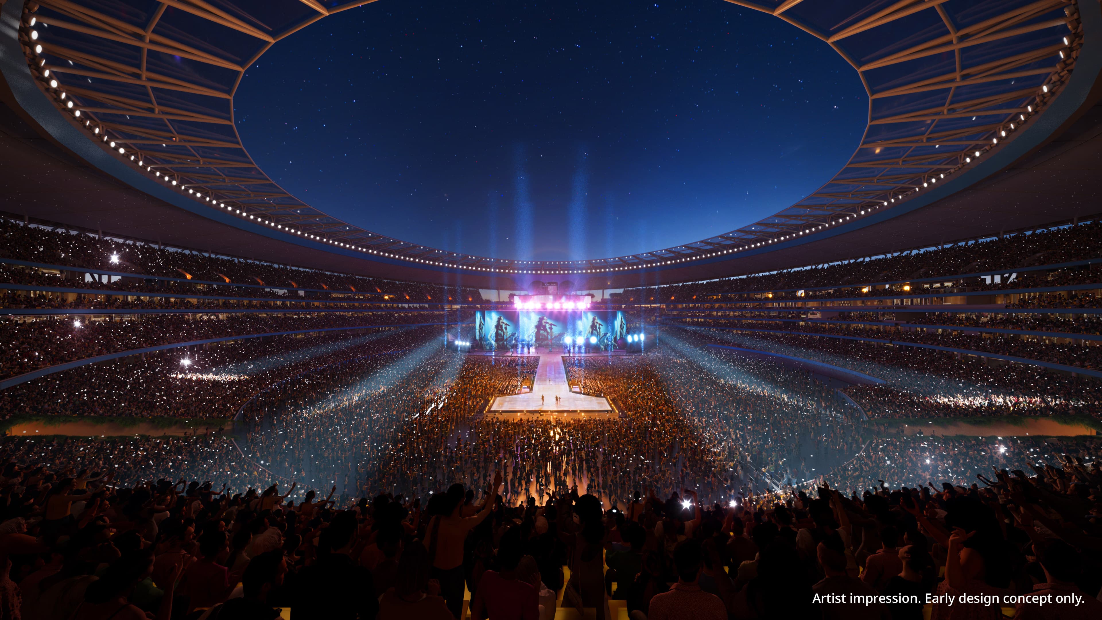 Artist impression of the interior of Brisbane Stadium during a concert