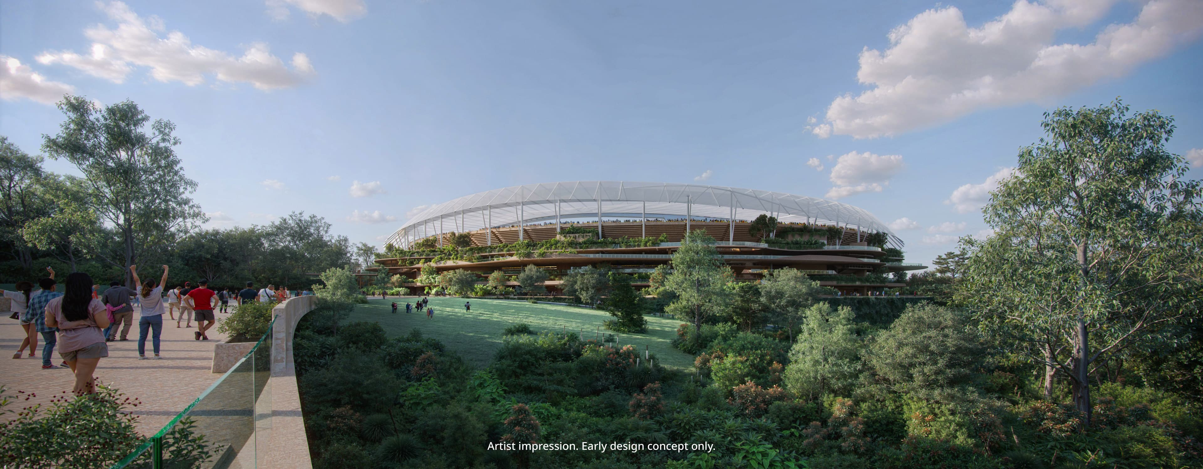 Artist's impression render of the outside of the Brisbane Stadium