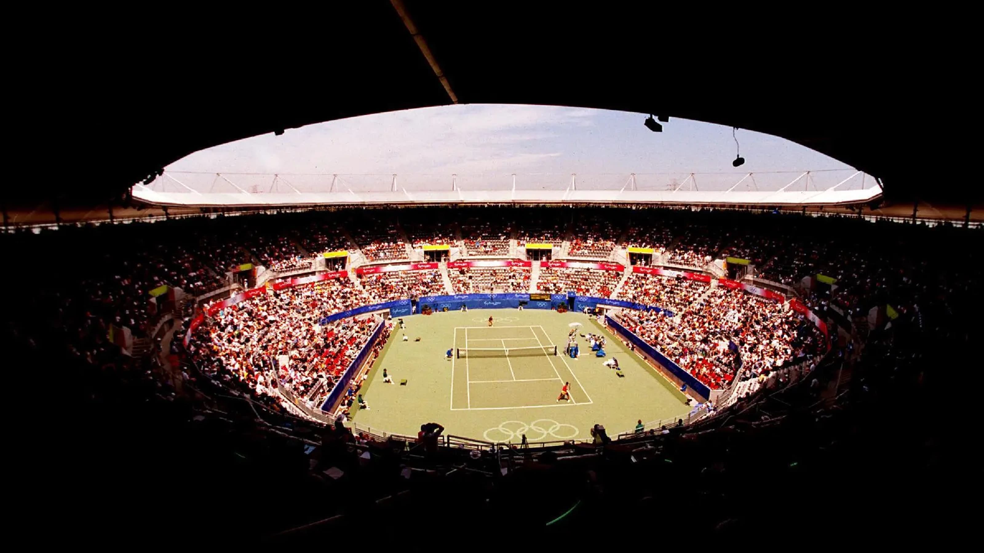 Aerial view of the Sydney Olympic Park Tennis Centre during the Sydney 2000 Olympics