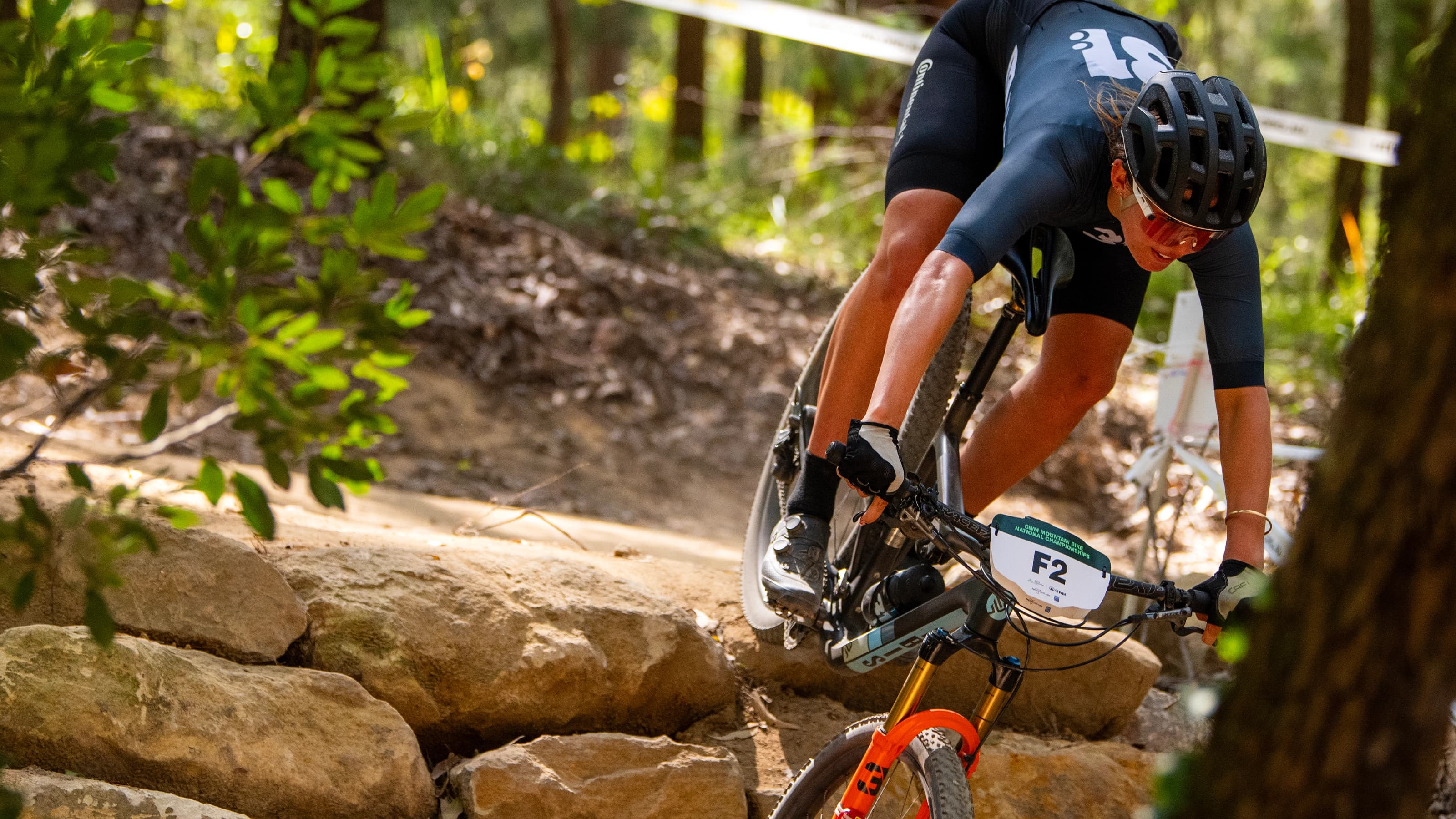 Mountain biker riding on path